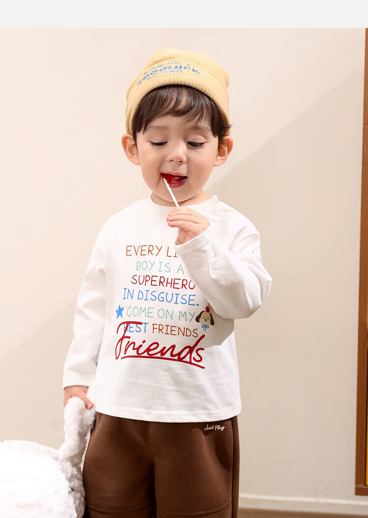 LUSON Little O Dad Boys' Baby Long Sleeve T-Shirt Spring Autumn 2025 New White Letter Cute Infant Top 7